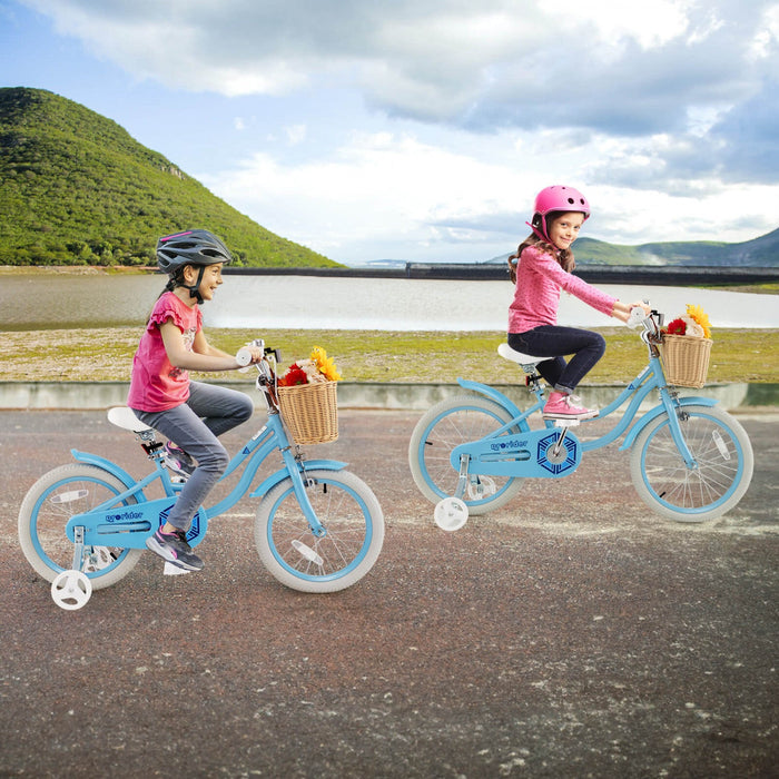 Costway 18" Kid's Bike With Training Wheels Adjustable Handlebar Seat Handbrake Blue