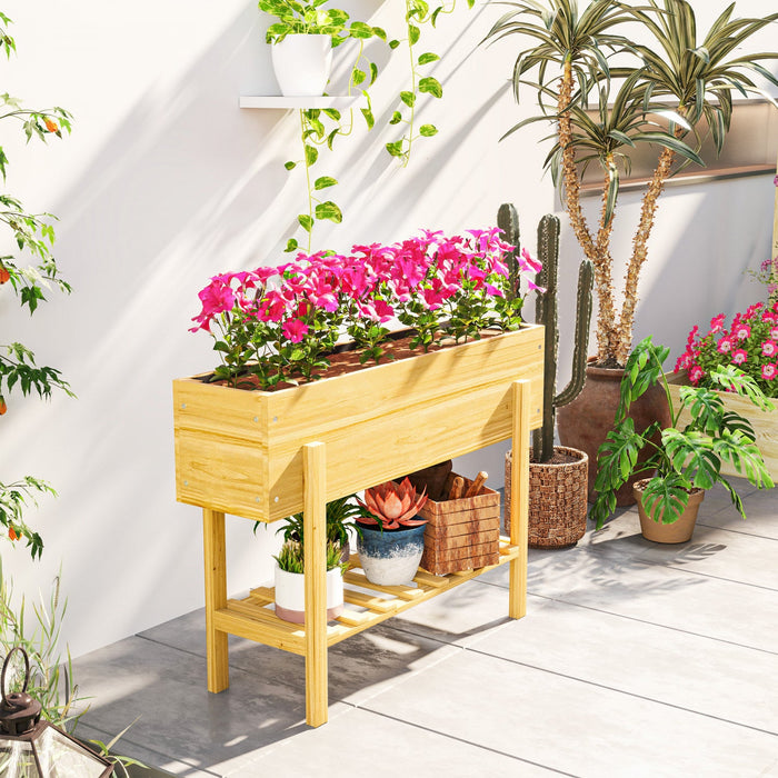 Outsunny Raised Garden Bed, Planter Box W/storage Shelf, Natural Wood