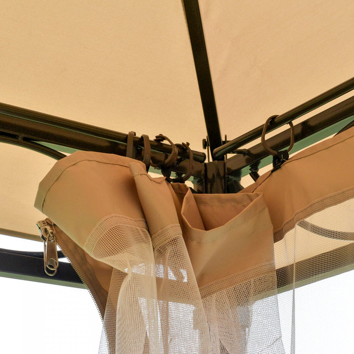 Outsunny 10' X 10' Gazebo Tent Shelter Art Steel Frame Flame-retardant Fabric With Mosquito Netting 
