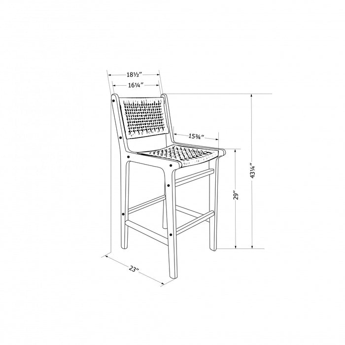 Agave Teak Wood & Woven Rope Bar Stool - Black & Natural