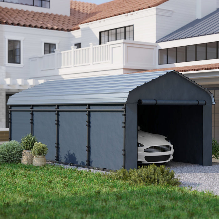 Outsunny 12' X 20' Metal Carport With Metal Roof And Removable Sidewalls