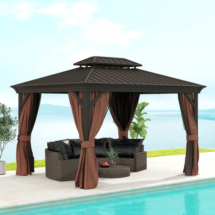 Outsunny 10' X 12' Outdoor Canopy Gazebo Hardtop Gazebo, Dark Brown