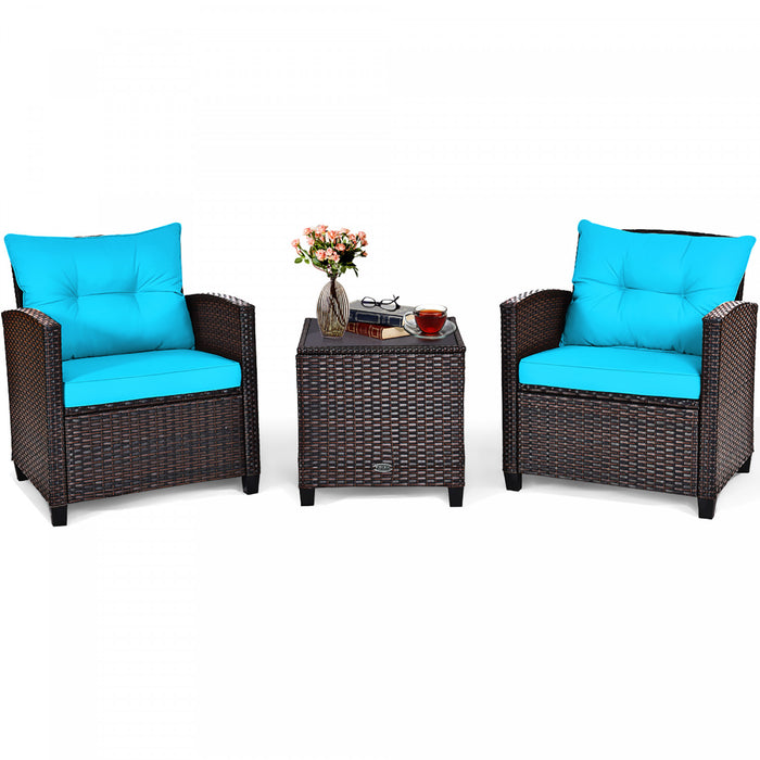 Costway 3pcs Patio Rattan Furniture Set Cushioned Conversation Set Sofa Turquoise