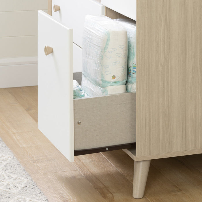Yodi Wide Changing Table With Drawers - Soft Elm and White 