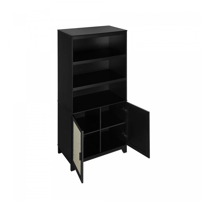 Sheridan Mid-Century Modern 31\" Bookcase Cabinet in Black (7-Shelf) - Set of 2 