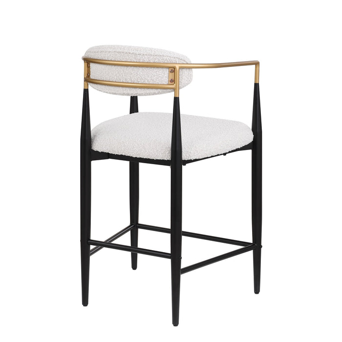 Tammy Counter-height Stool Set Of 2 With Boucle Fabric & Gold Accent - White 