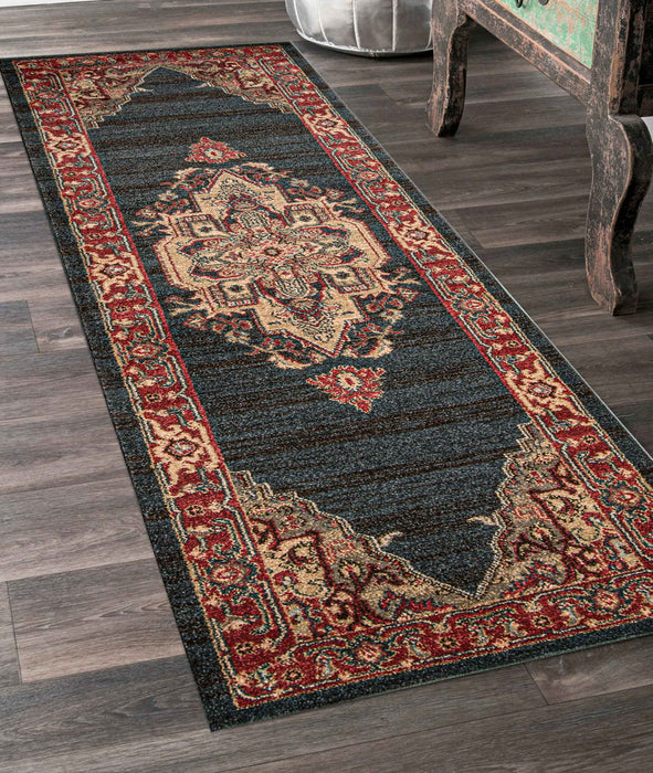 Lux Traditional 2'3\" x 7'6\" Runner Rug in Blue Indoor Area Rug 