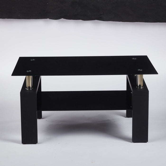 Lucius Modern Geometric Design Tempered Glass Coffee Tablewith Metal Frame and Clear Glass,Black  
