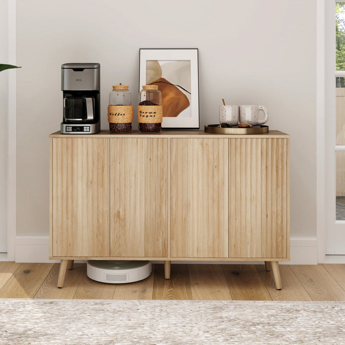 HOMCOM Sideboard Modern Fluted Buffet Cabinet with Adjustable Shelves Oak