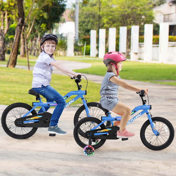 Costway 18" Led Lighted Kids Bike With Adjustable Seat Coaster Brake Training Wheels Blue