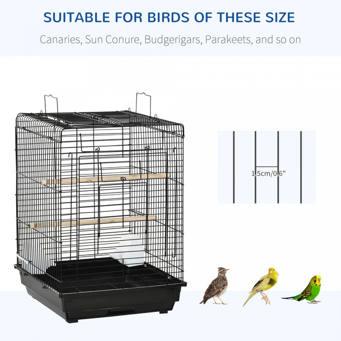Pawhut 23\" Bird Cage Flight Parrot House Cockatiels Playpen With Open Play Top And Feeding Bowl Perc