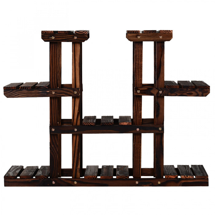Outsunny 4-tier Plant Stand, Wooden Carbonized Plant Shelf, Flower Pot Holder Display Rack For Indoo