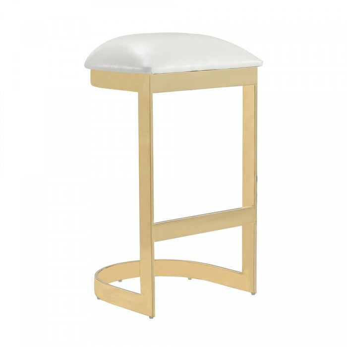 Aura Modern Metal Upholstered Barstool in White - Set of 3 Bar Stool 