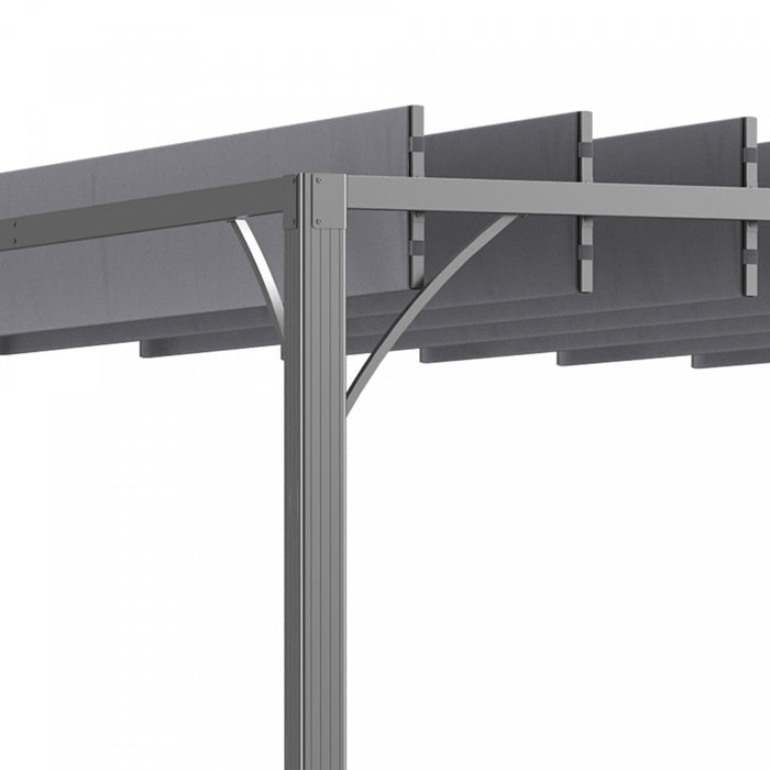 Outsunny 12.8' X 9.7' Outdoor Louvered Pergola With Retractable Roof, Grey