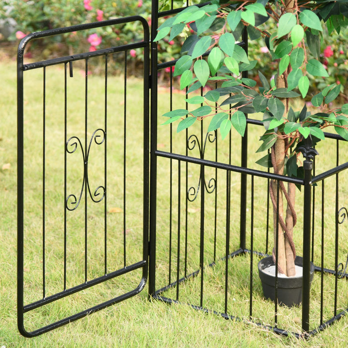 Outsunny 7.2ft Metal Garden Arbor Arch With Double Doors, 2 Side Planter Baskets, Climbing Vine Fram