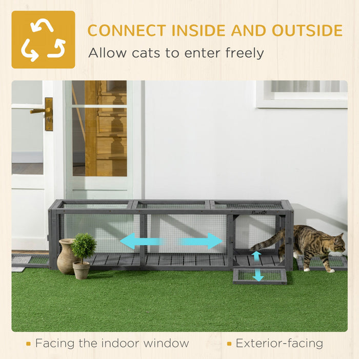 Pawhut 59\" Long Cat Tunnel, Cat Shelter L- Shape With Extendable Design, Cat Enclosure For Indoor/ou