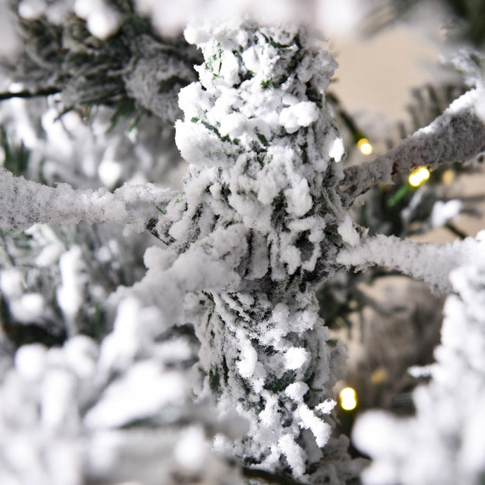 Homcom 6ft Prelit Artificial Snow Flocked Pencil Christmas Tree