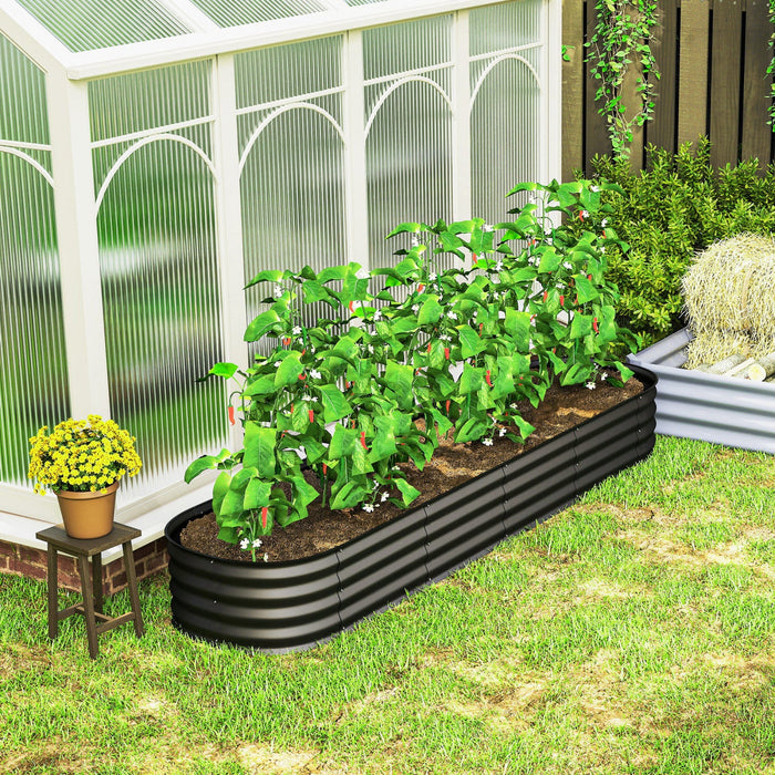 Outsunny Galvanized Raised Garden Bed Planter Box, 7.9x2x1ft, Dark Grey