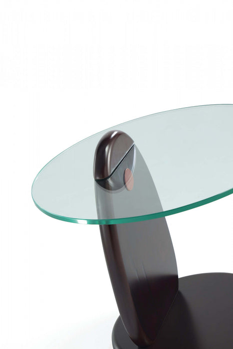 Artesia Modern Glam Glass Top Wood End Table in Walnut 
