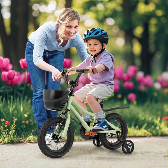 Costway 12" Kid's Bike With Training Wheels Adjustable Handlebar & Seat Handbrake Green