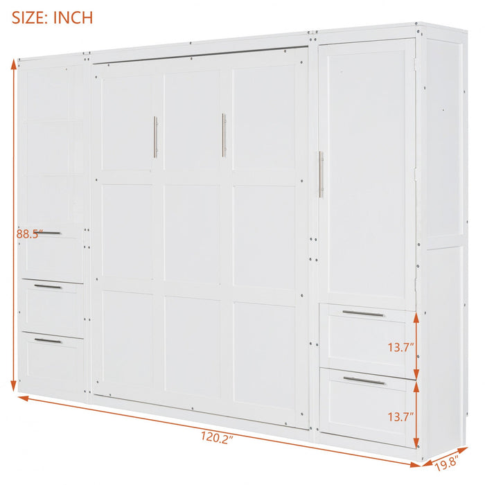 Angela Engineered Wood Murphy Wall Bed With Drawers And Shelves, Queen Size - White 