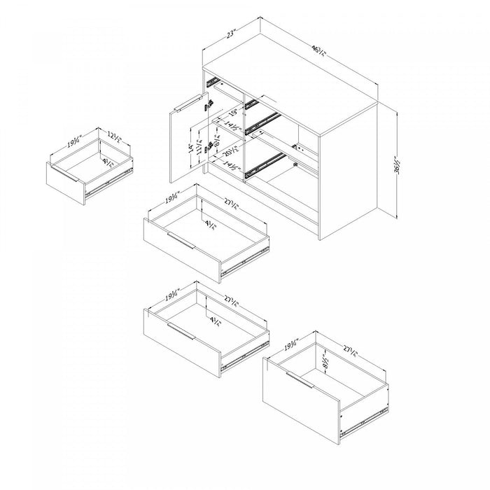 Olio Kitchen Island With Door And Drawers - Matte Black And Faux White Marble 