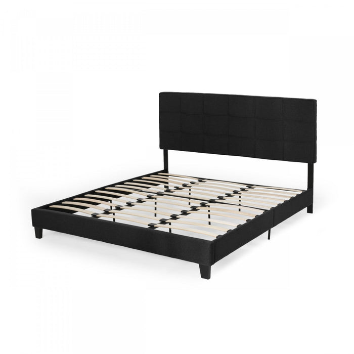 Lucia Upholstered Platform Bed Frame With Tufted Waffle Stitching,king Size,black King Bed 