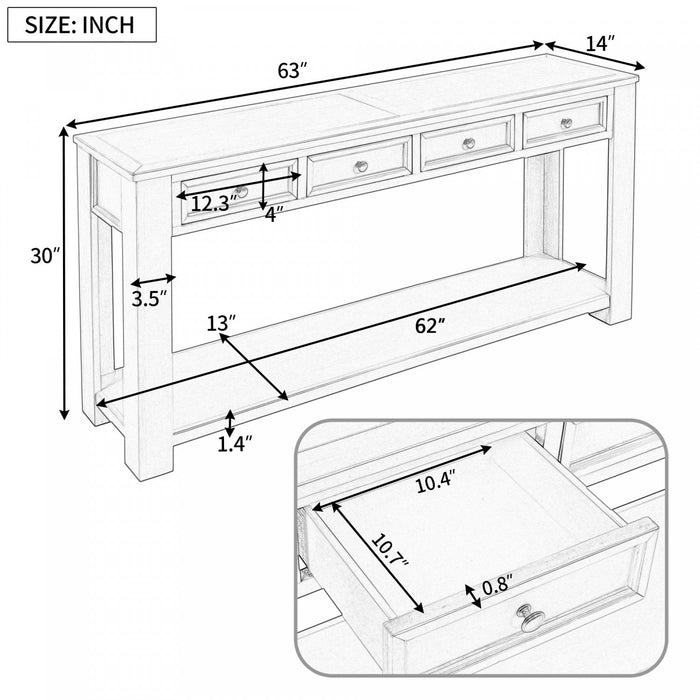 Gracie Solid Wood Console Table With Drawers And Shelf - Grey Wash 