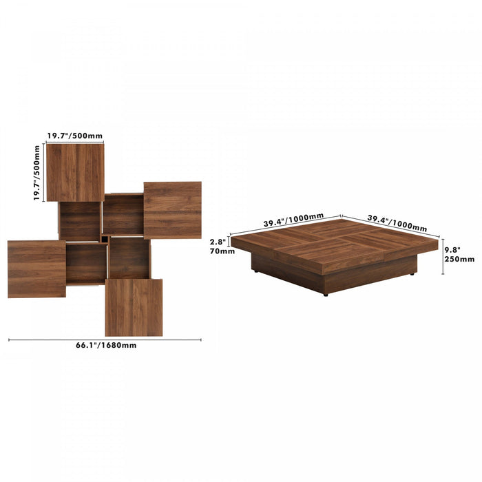 Jack 39.4\" Square Engineered Wood Coffee Table With Sliding Top Storage - Walnut 