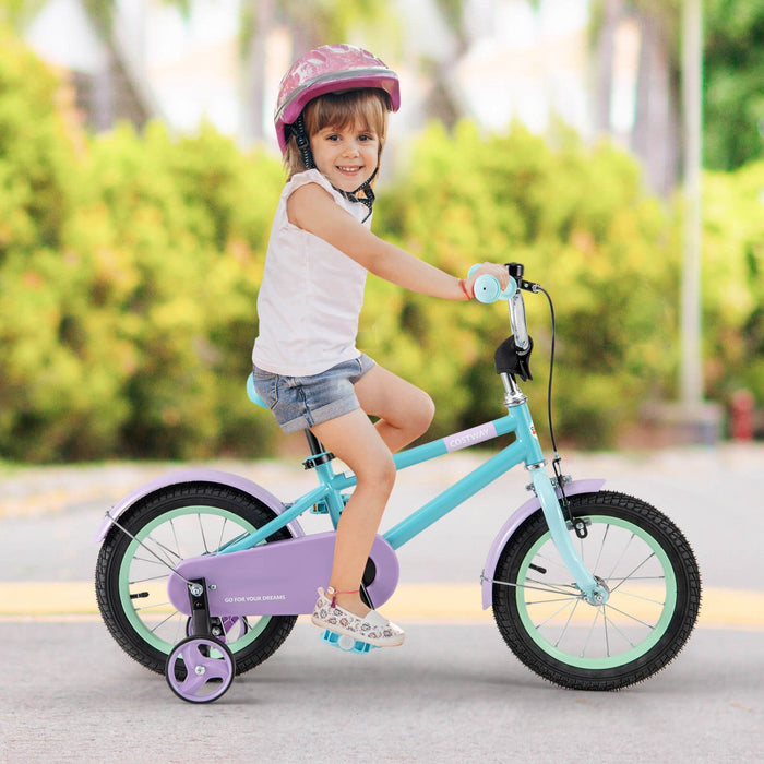 Costway 14" Kids Bike With Adjustable Saddle Handlebar Removable Training Wheels Handbrake Blue