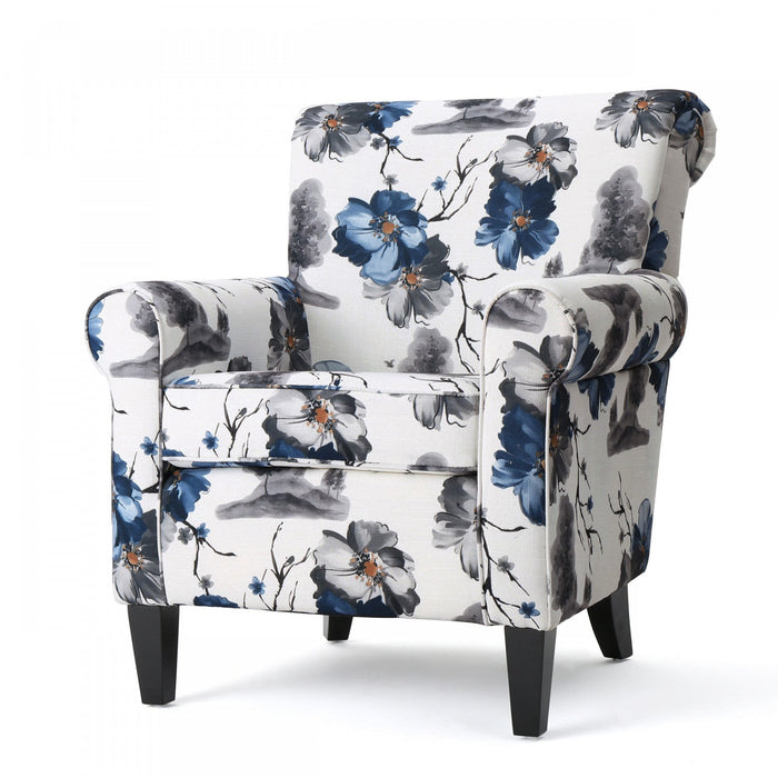 Pansy Floral Fabric Upholstered Accent Chair With Flared Arms And Wooden Legs,flower 
