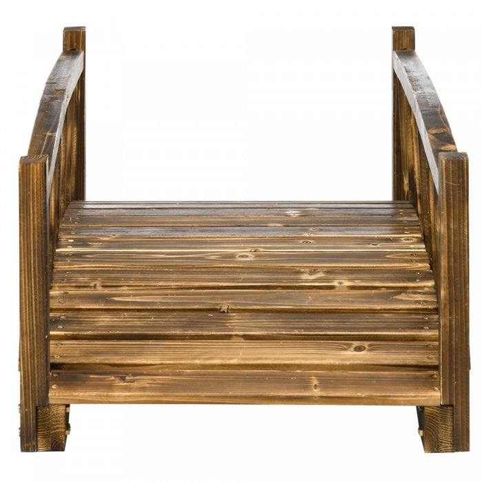 Outsunny 4ft Wooden Garden Bridge With Guardrails, Arc Footbridge, Stained