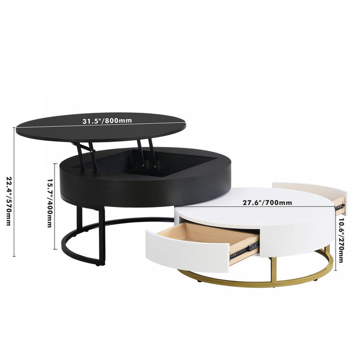 Sherry 31.5\" Round Engineered Wood Lift-top Nesting Coffee Table With Drawers - Black 