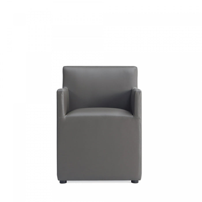 Anna Square Modern Vegan Leather Armchair in Graphite - Set of 2 