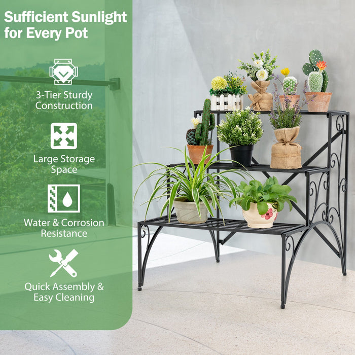 Costway 3 Tier Stair Style Metal Plant Stand Garden Shelf Flower Pot Display Rack