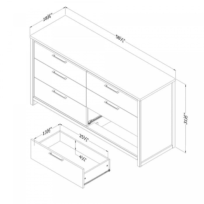 Munich 6-Drawer Dresser - Soft Elm White