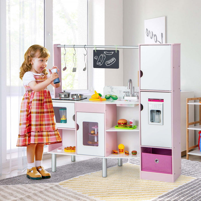 Costway 2-in-1 Kids Kitchen & Market With Realistic Light & Sound 82 Accessories Included
