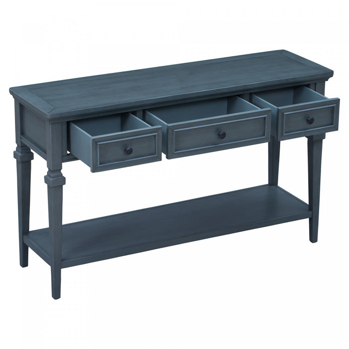 Sabina Solid Wood Console Table With 3 Drawers And Shelf - Navy 