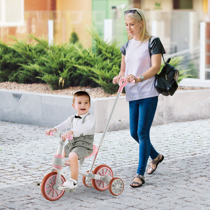 Costway 4 In 1 Kids Tricycles With Push Handle & Training Wheels Baby Balance Bike Pink