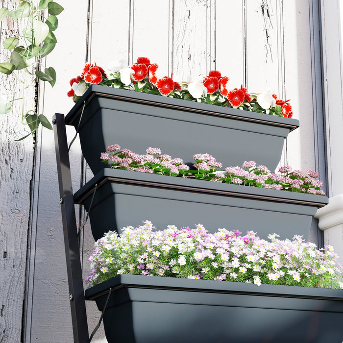 Outsunny 5-Tier Raised Garden Bed Plant Flower Pots w/ Leaking Holes Grey