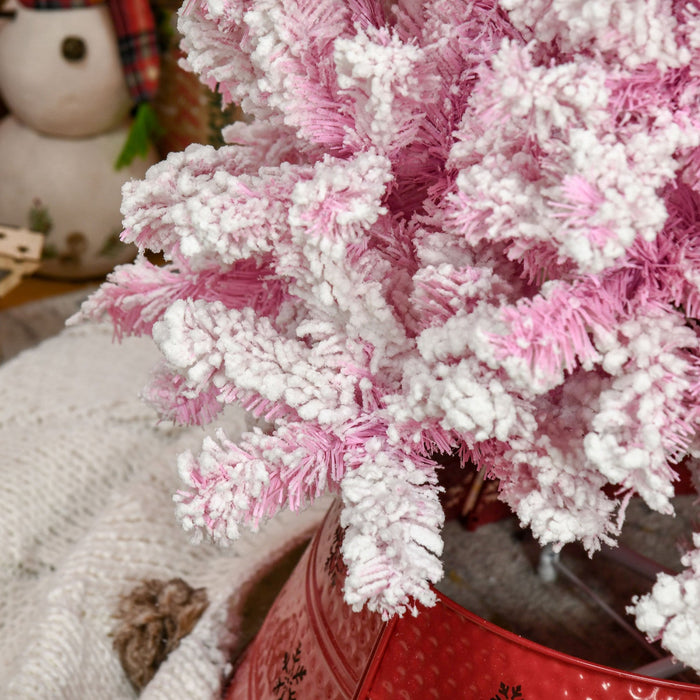 Homcom Snow Flocked Pencil Artificial Christmas Tree With Steel Base Pink