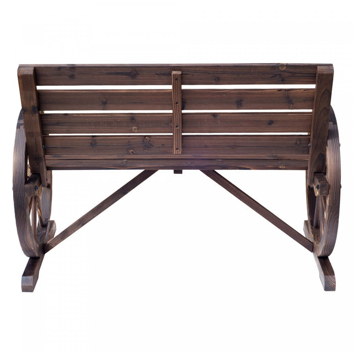 Outsunny 42" Wood Wagon Wheel Bench Garden Loveseat Rustic Seat, Brown