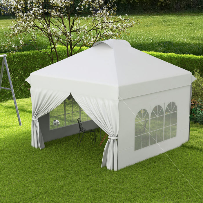 Outsunny 10' X 10' Outdoor Pop Up Canopy Tent With 4 Sidewalls, White