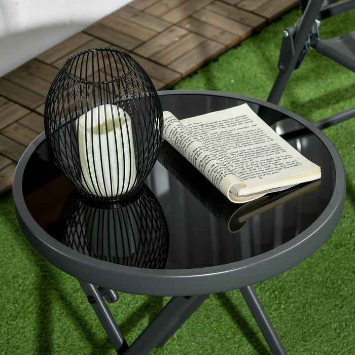 Outsunny 18" Outdoor Folding Table With Tempered Glass Top, Black