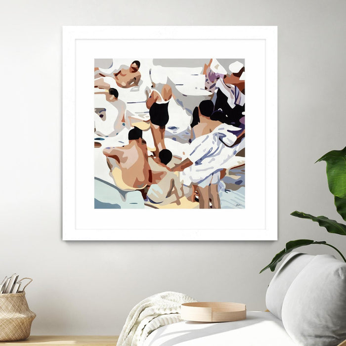 \"Tammy & Greg's Pool Party\" Matted and Framed White 30x30 Wall Art