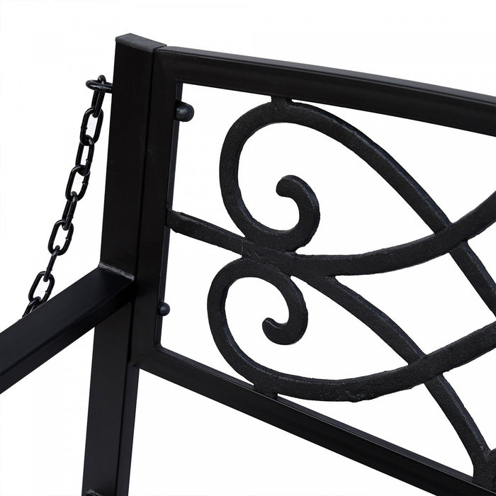 Outsunny 50\"l Steel Porch Swing Fleur-de-lis Patio Swing Chair Hanging Bench Outdoor 2-person Glider