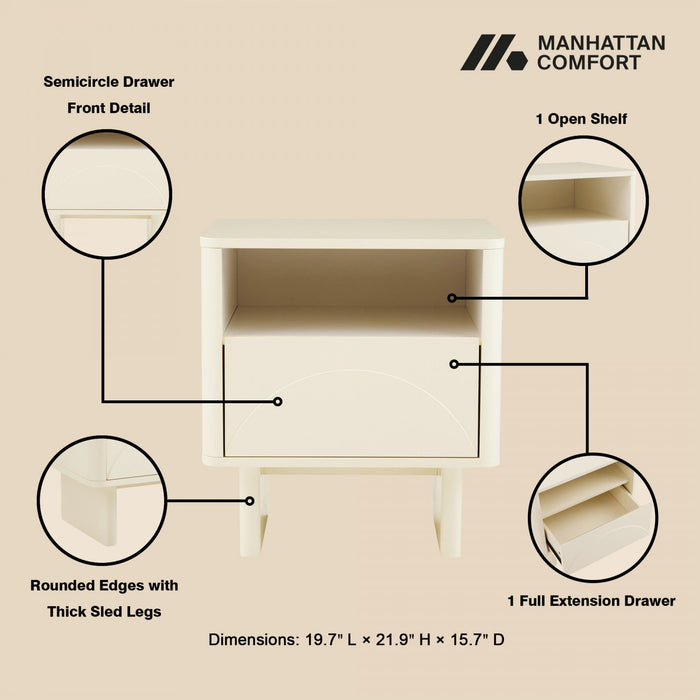 Ella Modern 20\" Nightstand in Cream (1-Drawer) 