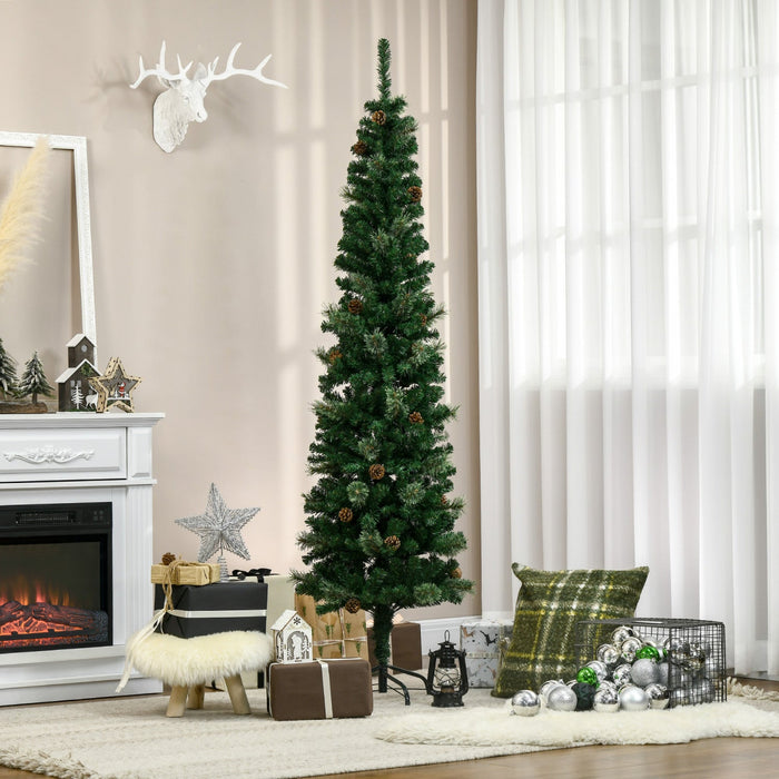 Homcom 6.5ft Artificial Pencil Christmas Tree With Pine Cones