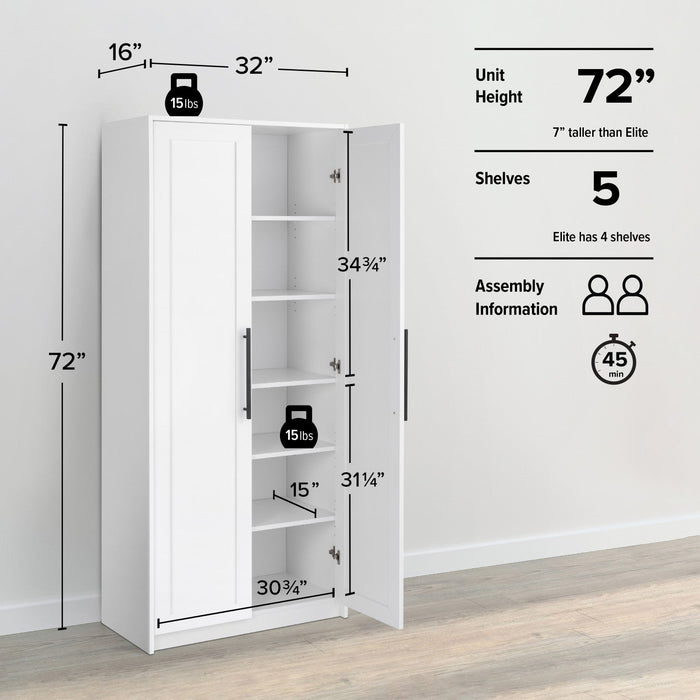Elite Premium Home Accent Storage Cabinet with 5 Shelves - White