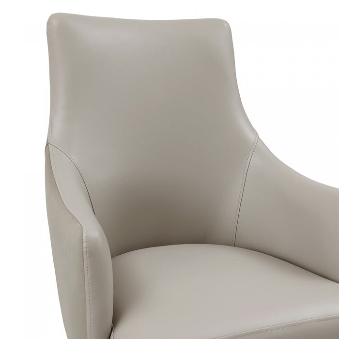 Connie Modern Wood Vegan Leather and Velvet Armchair in Light Gray 